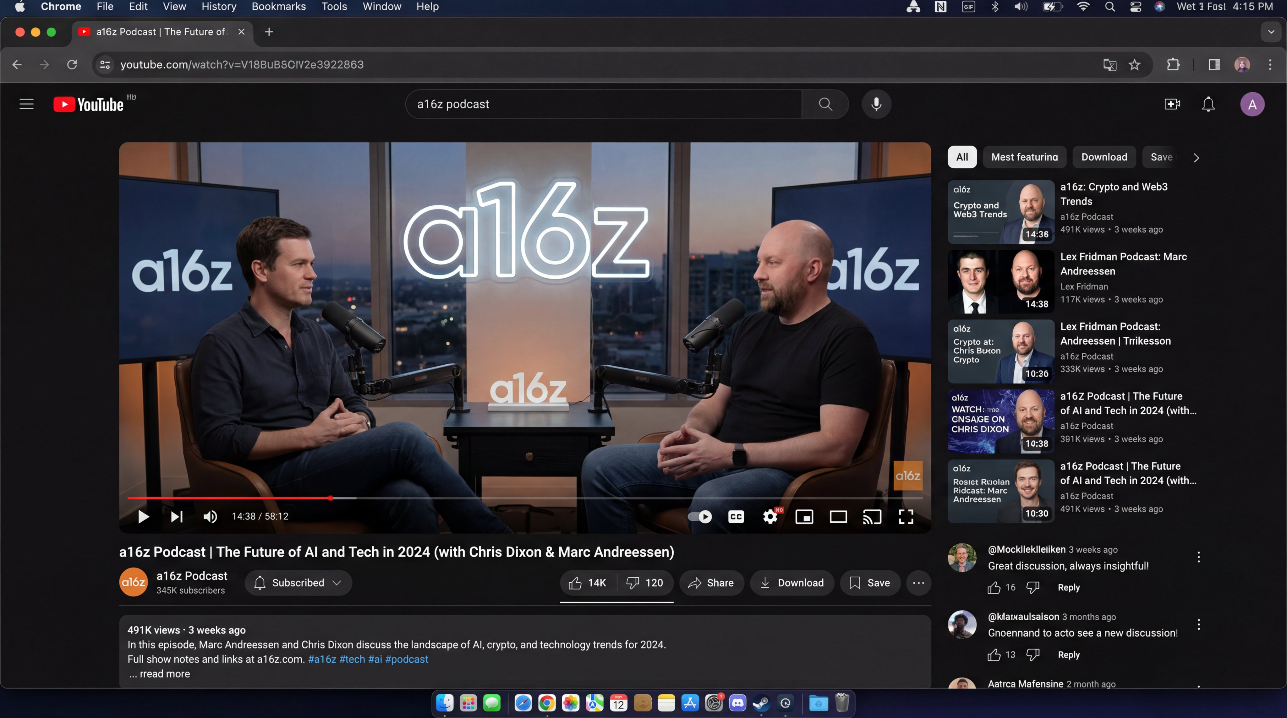 a16z 播客 YouTube 截图 2