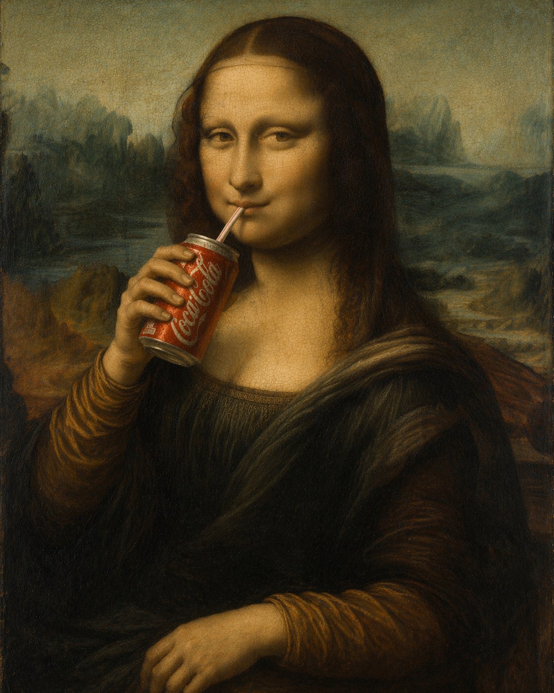 Mona Lisa Drinking Cola Oil Painting