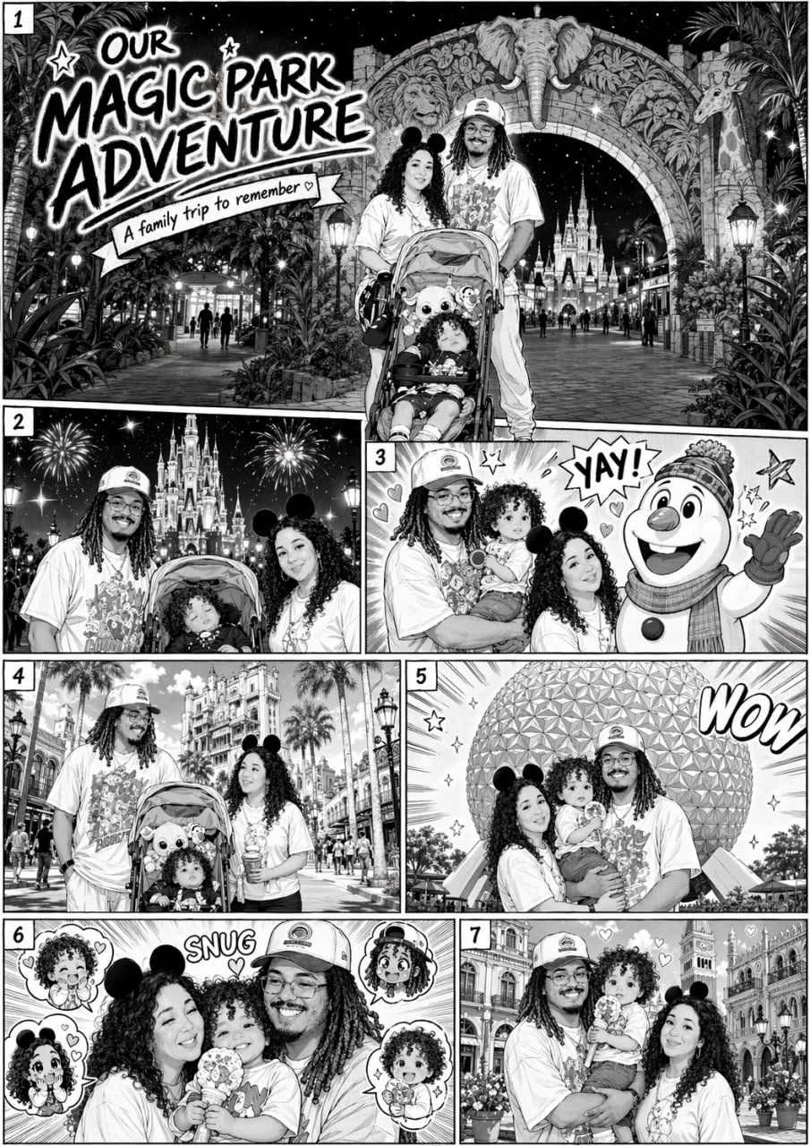 家庭迪士尼旅行漫画页 - GPTIMG2.ai image 1
