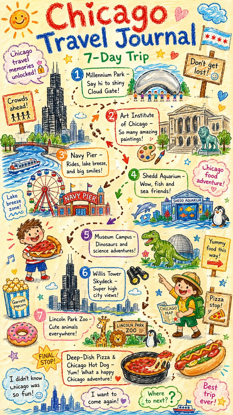 儿童蜡笔旅行日记插画 - GPTIMG2.ai image 1