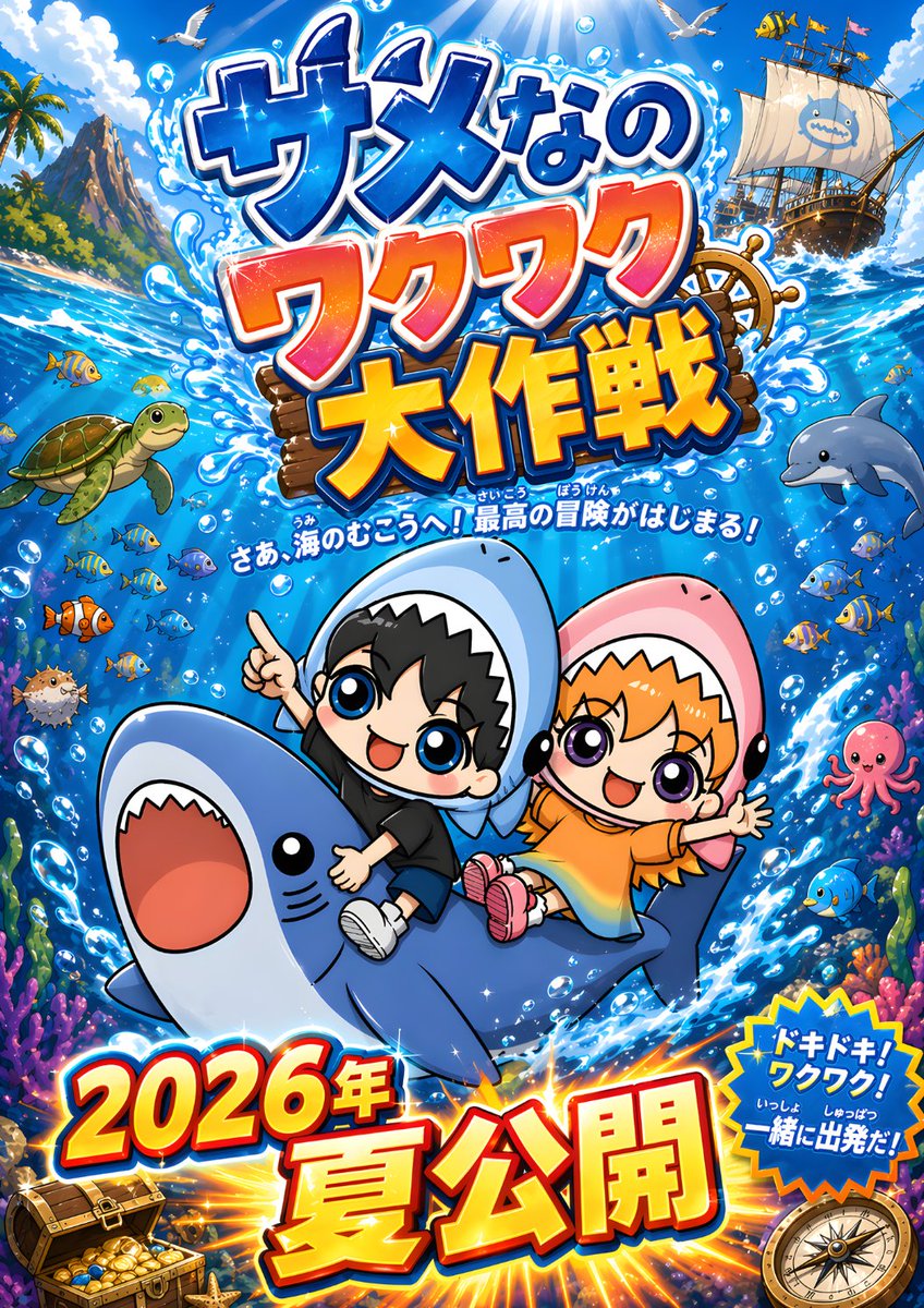 Youtube Thumbnail Chibi Shark Adventure Movie Poster