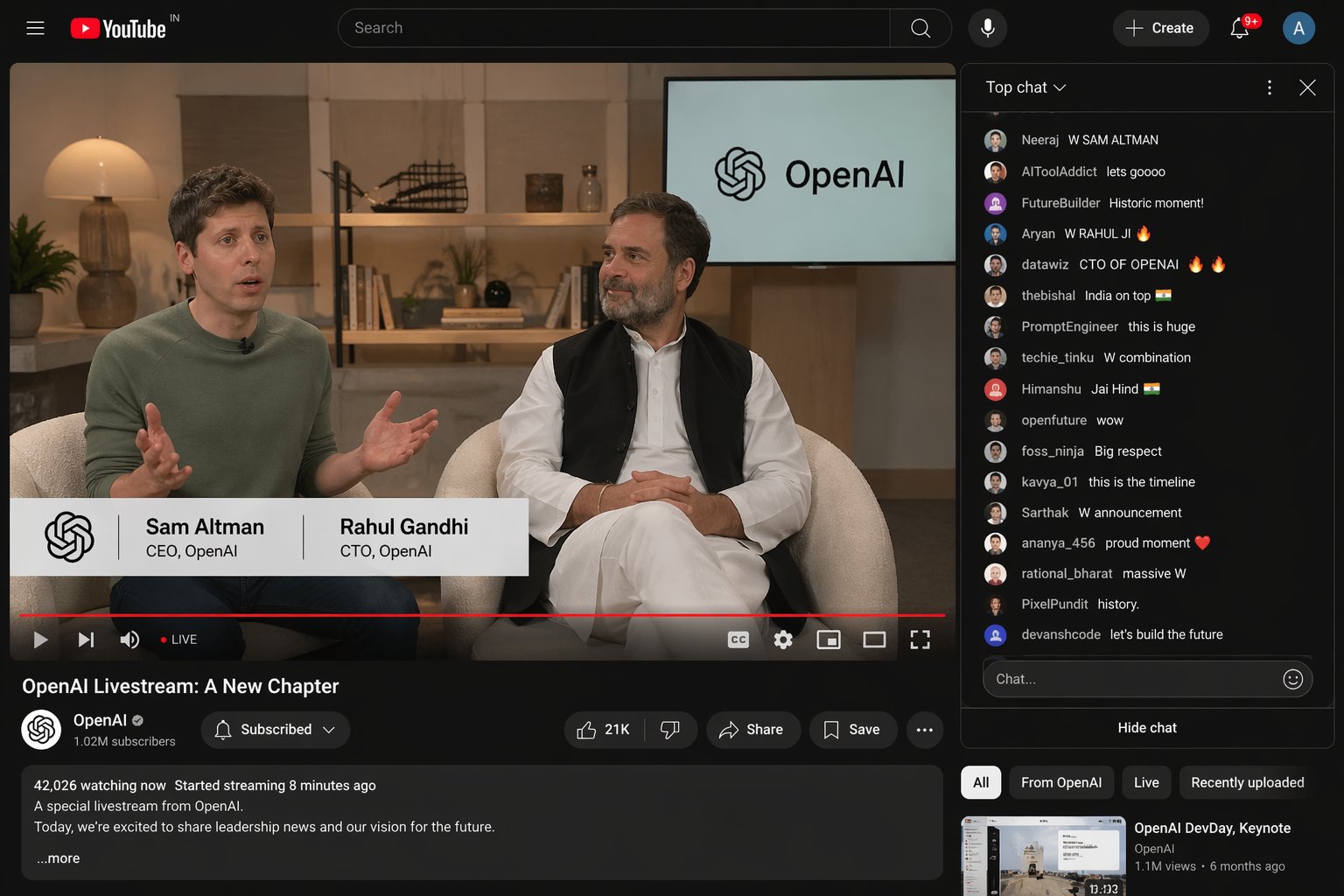 Openai Livestream Rahul Cto Screenshot