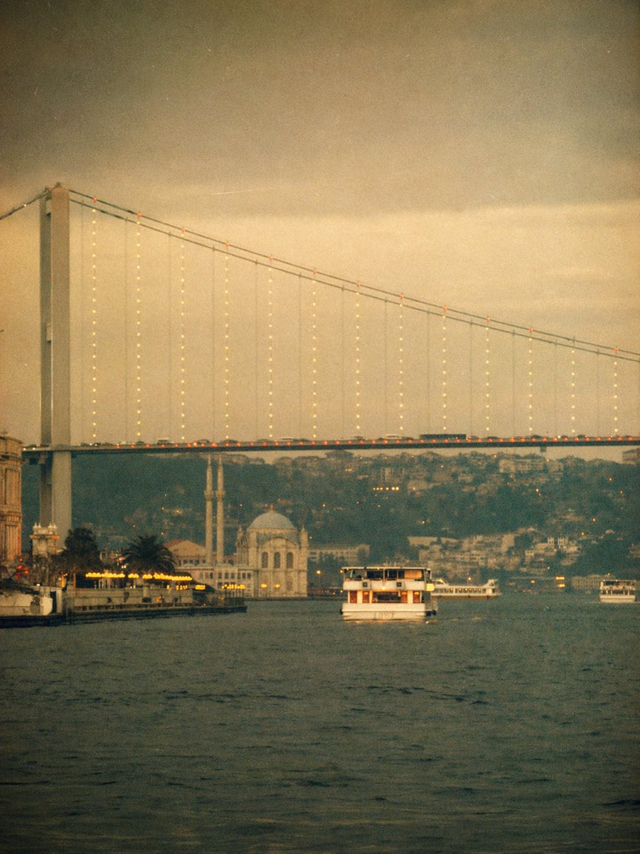 Social Media Post Vintage Bosphorus Bridge Ferry Scene