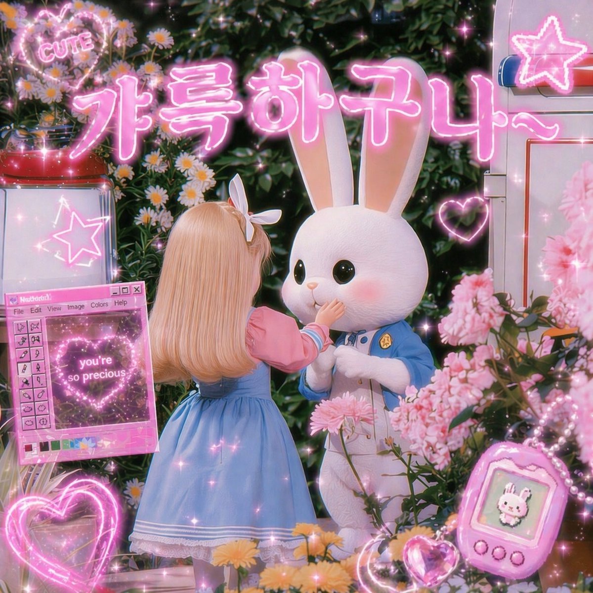 Social Media Post Kawaii Bunny Garden Neon Scene