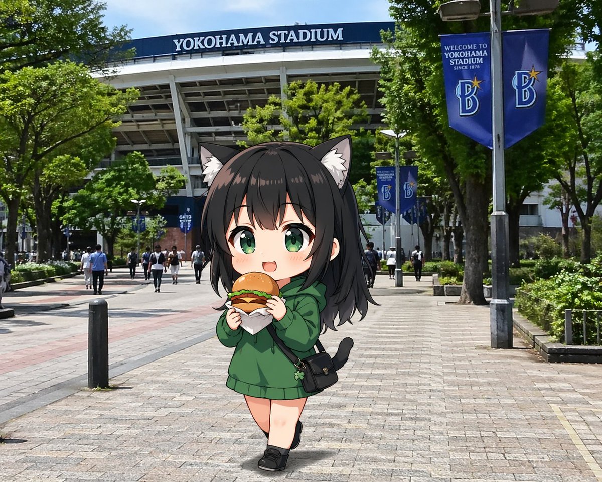 Social Media Post Chibi Catgirl At Yokohama Stadium
