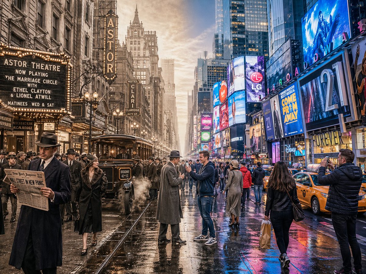 Social Media Post Split Screen Time Travel Scene