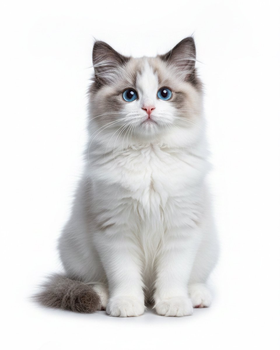 Studio Portrait Of A Fluffy Blue Eyed Kitten