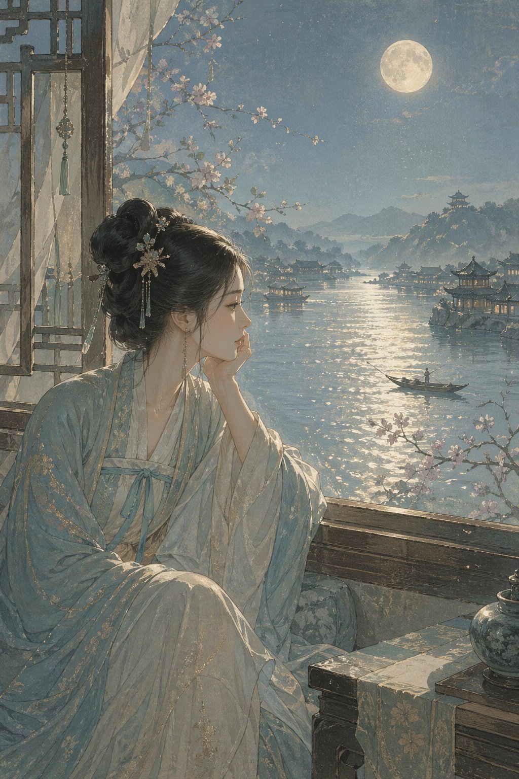 宋代蓝调山水插画 - GPTIMG2.ai image 1