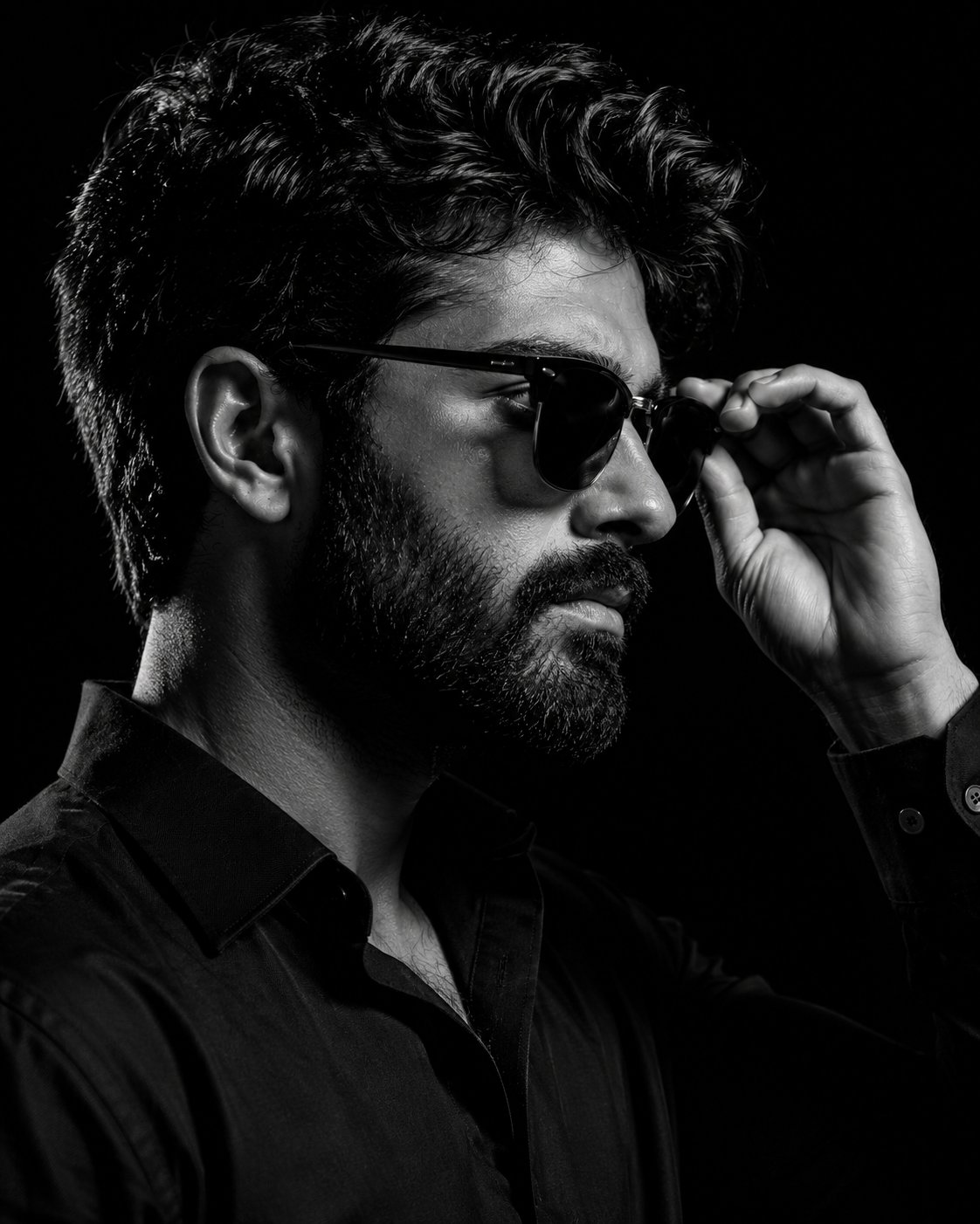 Dramatic Black White Studio Portrait Stylish Bearded