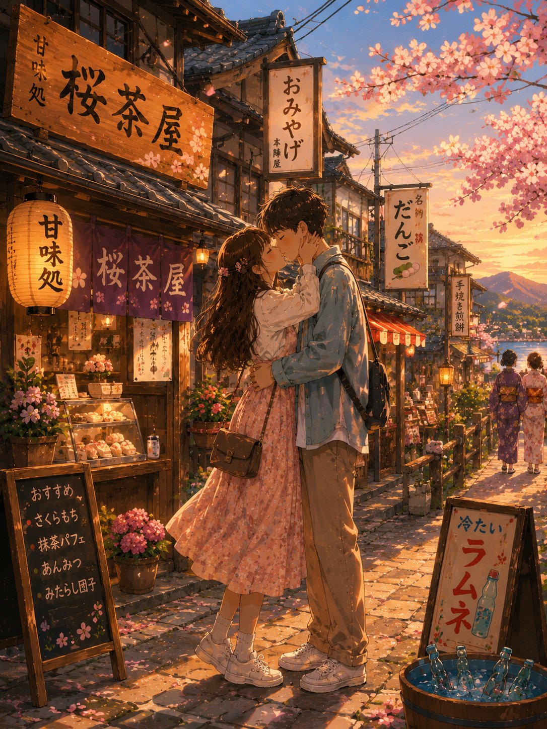 Cute Romantic Japanese Anime Illustration Young Couple