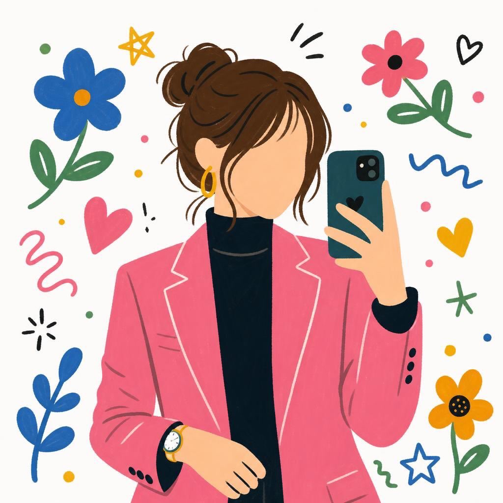 Cute Faceless Girl Illustration Modern Flat Cartoon