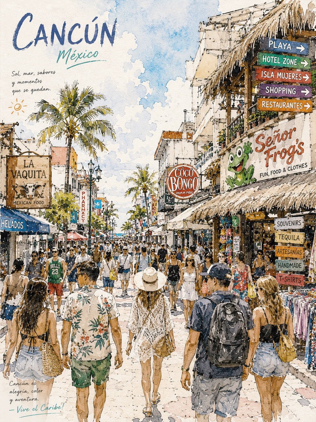 Watercolor Travel Poster Illustration City Name Busy