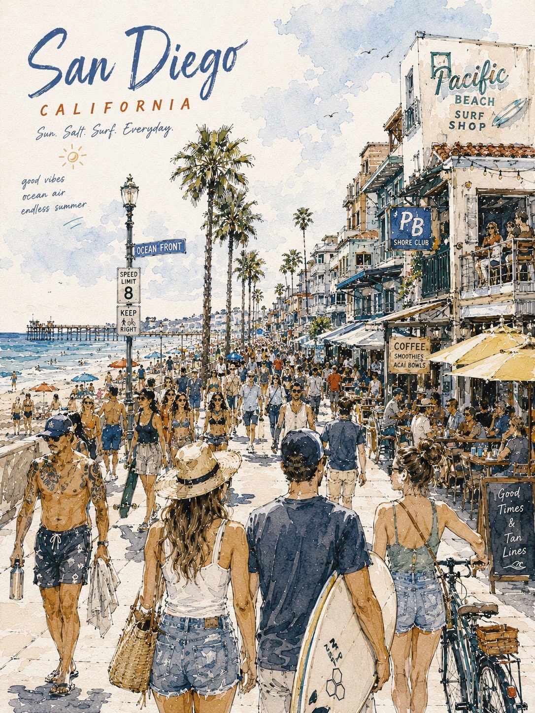 Watercolor Travel Poster Illustration City Name Busy 2