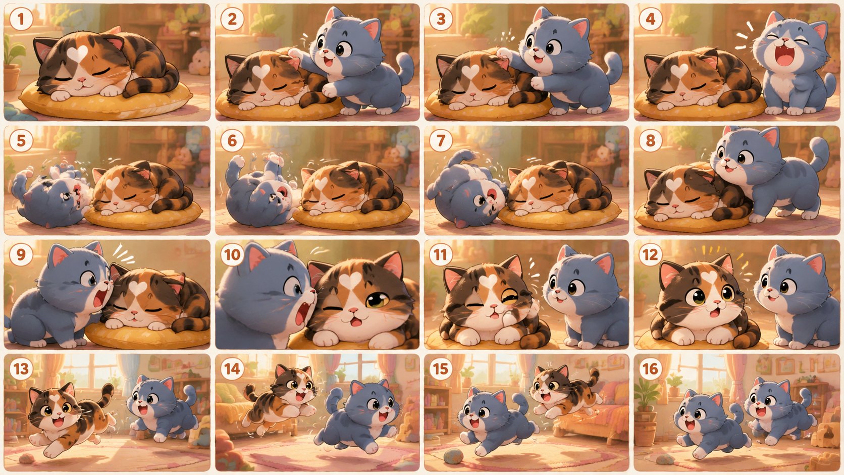 16 Panel Story Illustration Cute Rounded Picture