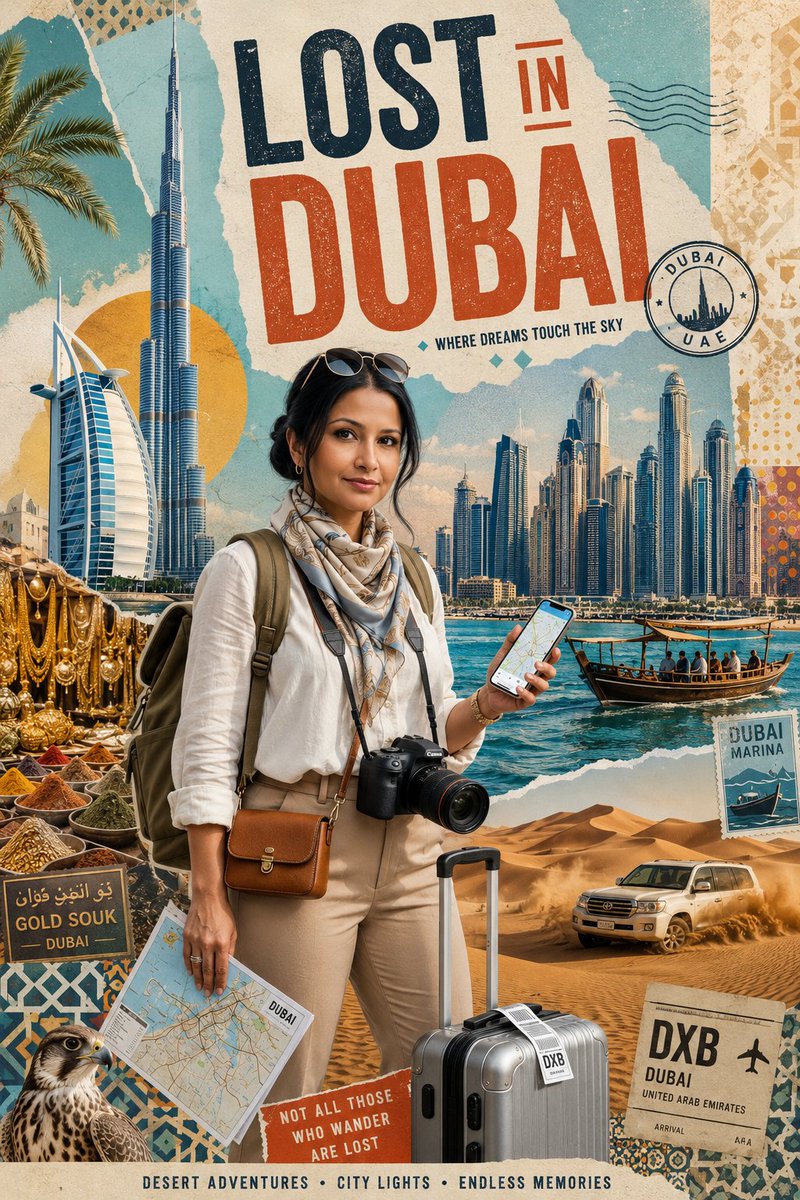 Create Stylized Travel Poster Graphic Collage Dubai