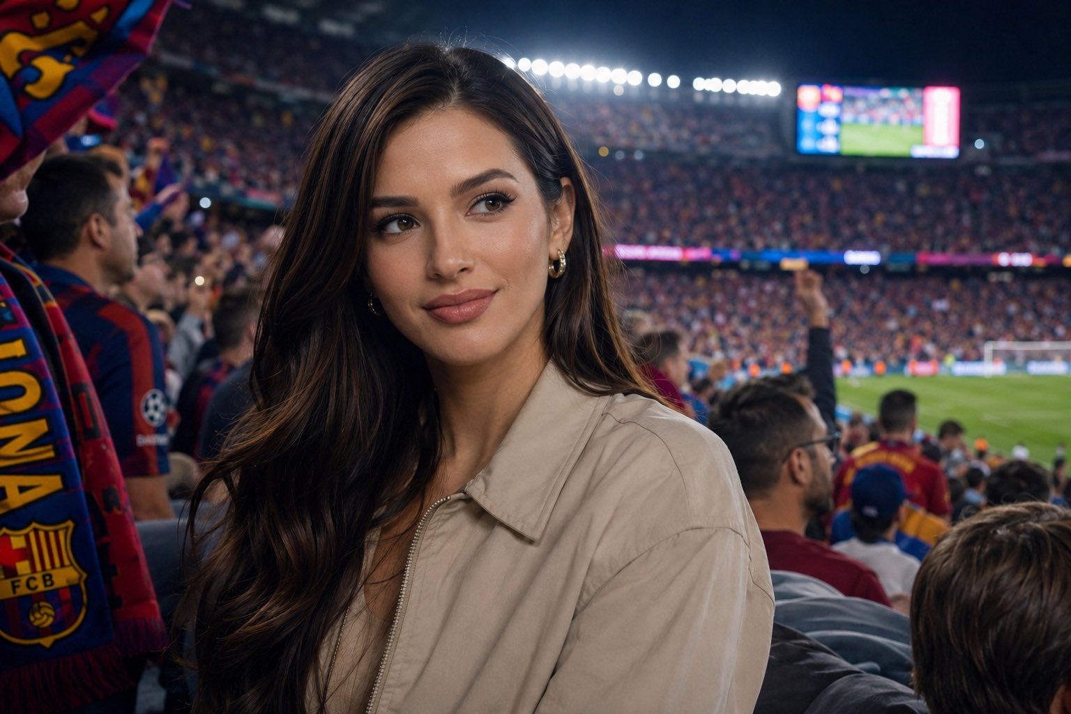 Stylish Young Woman Sits Quietly Among Thousands