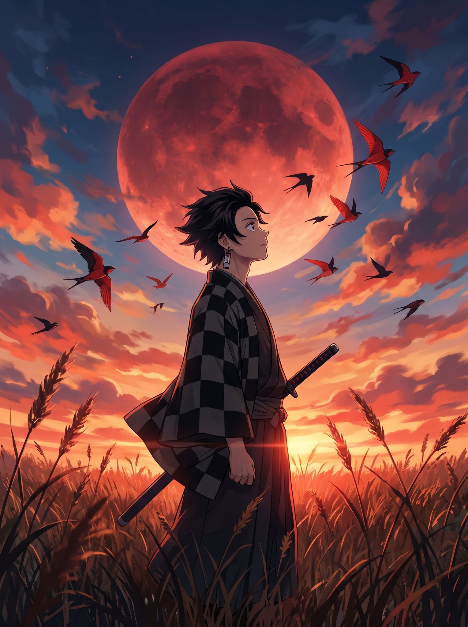 Young Male Anime Warrior Standing Vast Golden