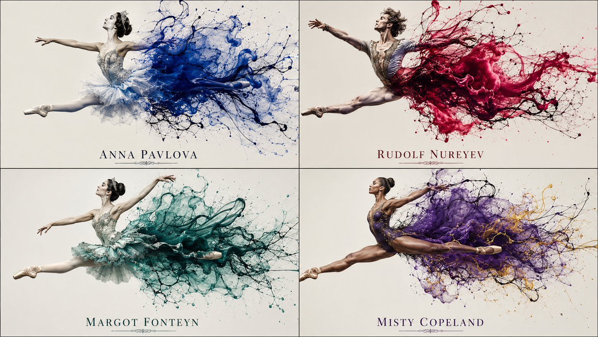 Visualize 4 Famous Ballet Dancers 2x2 Grid