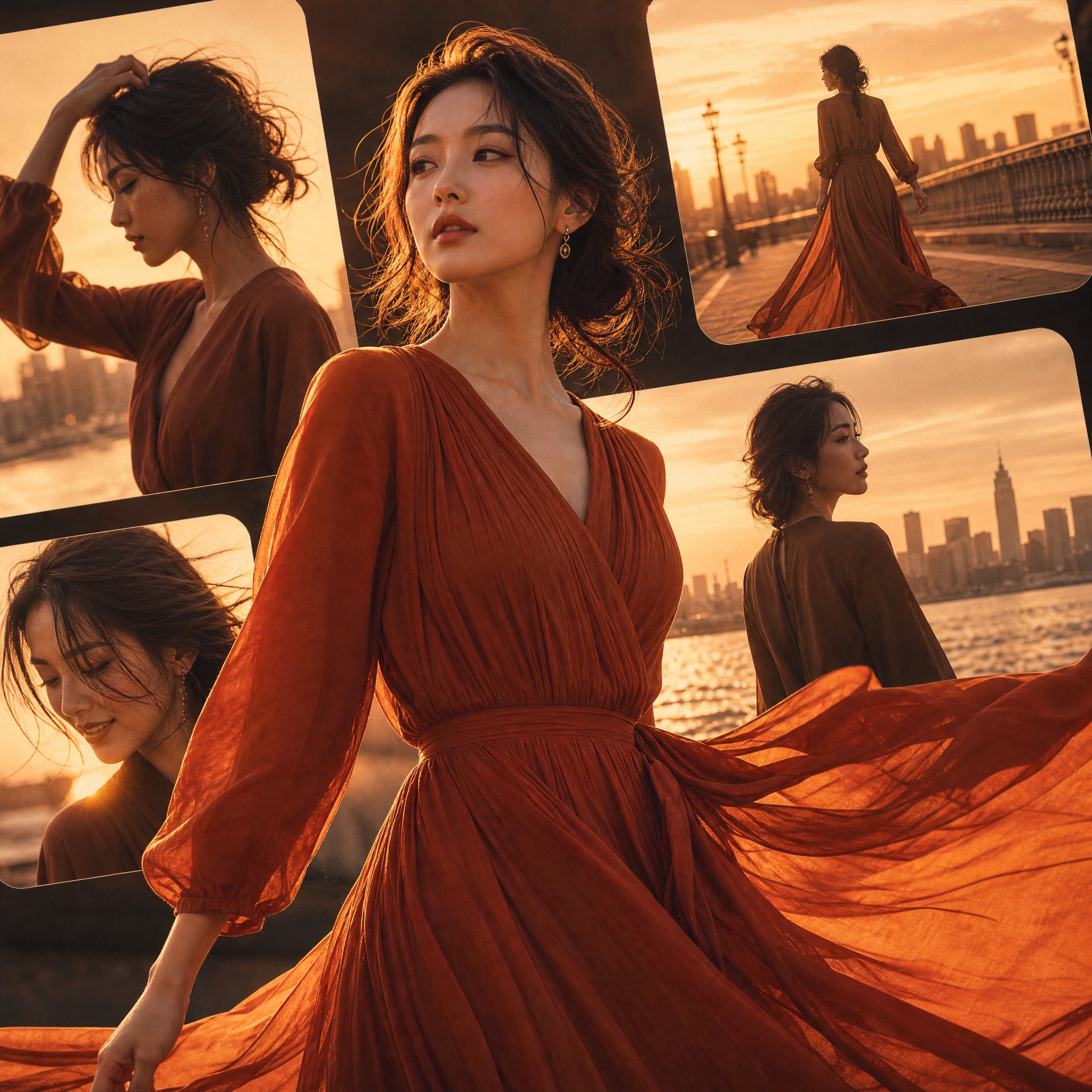 Cinematic Vertical Collage Featuring Japanese Woman Elegant