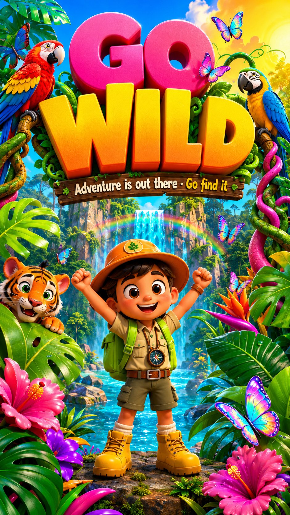Wildly Colorful Adventurous Vertical Poster Bursting Tropical