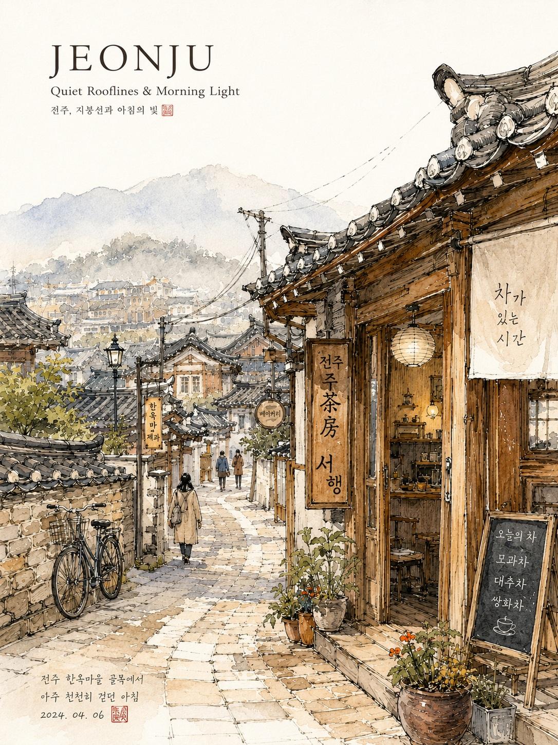 Dreamy Watercolor Travel Illustration Peaceful Korean City 2